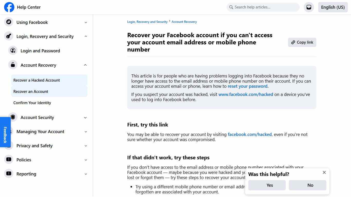 Recover your Facebook account if you can't access your account email address or mobile phone number Facebook Help Center